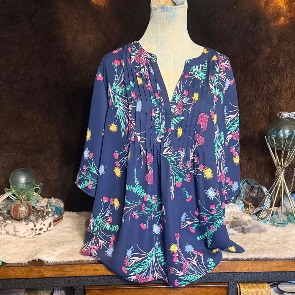 Style & Co. Navy Floral Women's Top XL (3200)